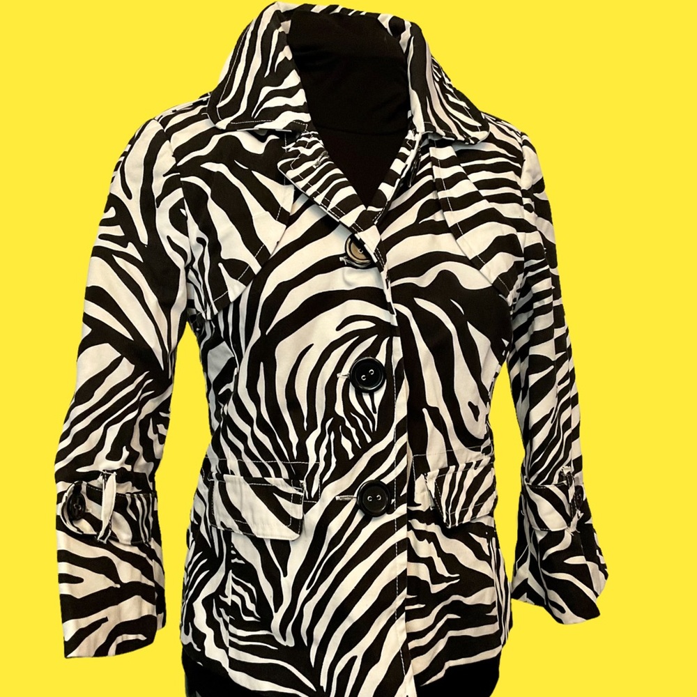 Rafaella Cotton Zebra Animal Print Jacket - Size Medium - White and Black